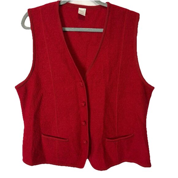 Lands End Red 100% Boiled Wool Button Up Vest Womens Size 16P Vintage Hong Kong - Picture 1 of 7